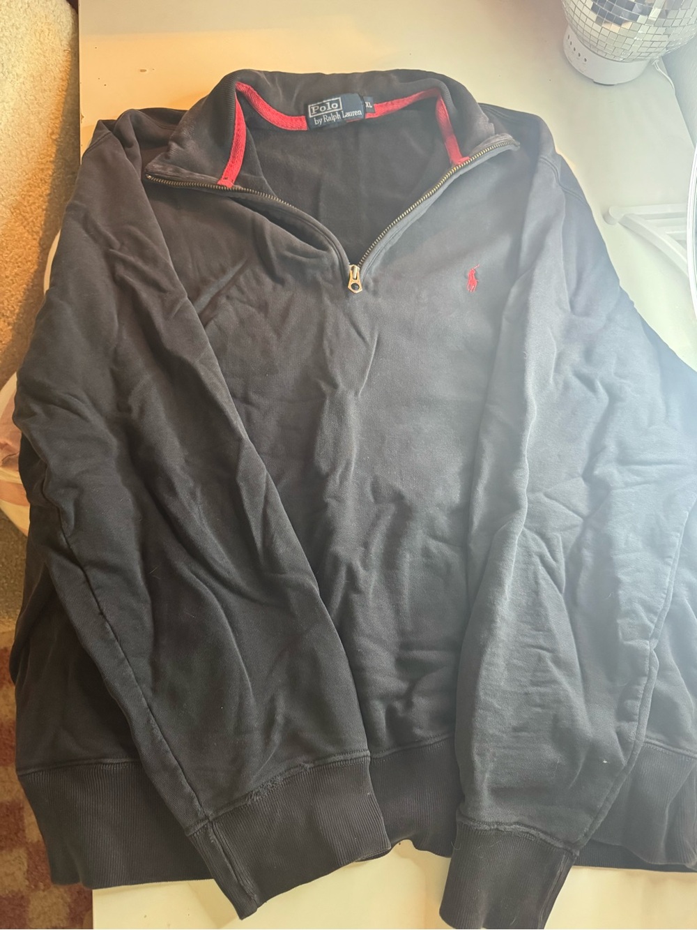 Polo by Ralph Lauren Men’s Navy Quarter-Zip Pullover with Red Trim